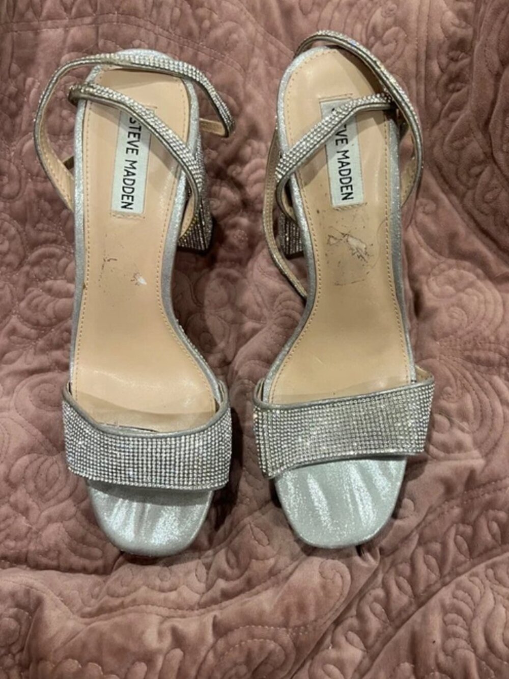 Steve Madden Silver Rhinestone Platform Block Heels